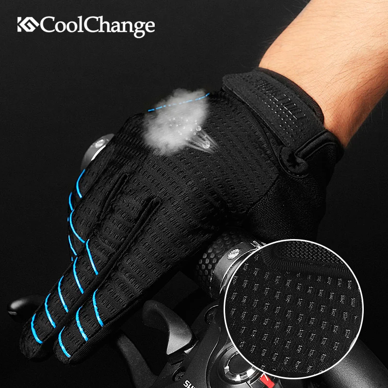 CoolChange الدراجات قفازات كاملة الأصابع الرياضة للصدمات MTB الدراجة قفازات شاشة لمس رجل امرأة دراجة الإسفنج طويلة قفازات أصابع