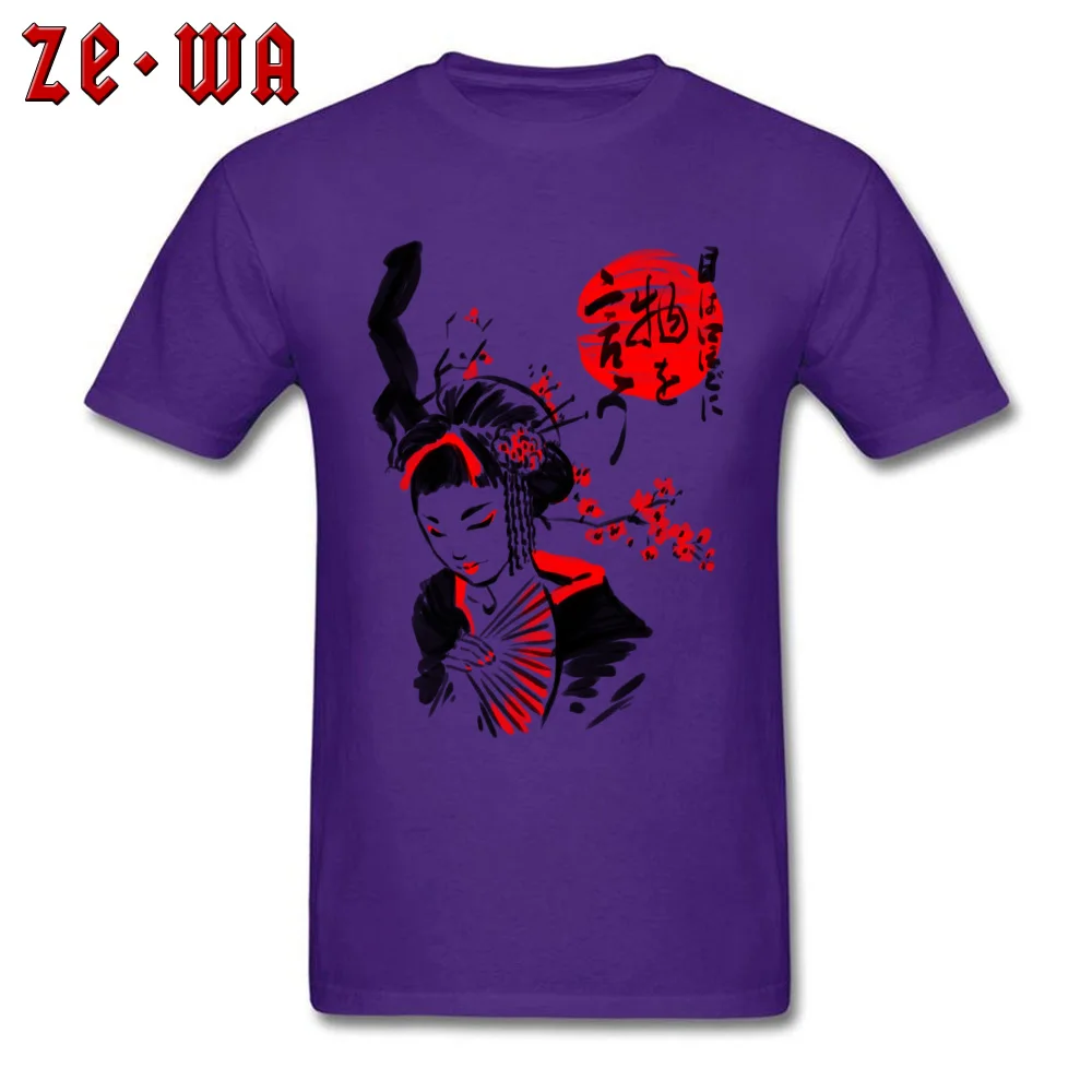 Round Collar Geisha 100% Cotton Men's T-shirts Normal Short Sleeve Tops & Tees New Coming Funny Tops T Shirt Wholesale Geisha purple