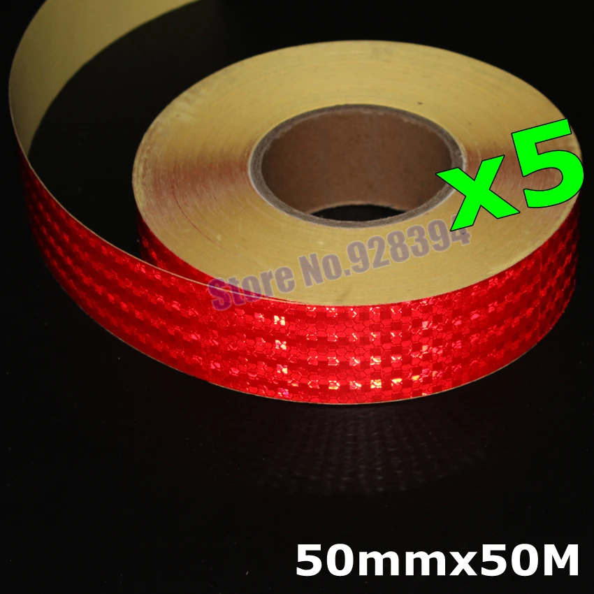 5Rolls 50mmx50M Safety Red Reflective Adhesive Tape Reflective Tape
