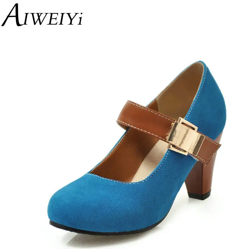 

AIWEIYi Ladies High Heels Pumps Flock Hook Round toe Square Heels Dress Party Pumps