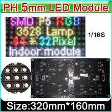 P5 SMD 3 в 1 RGB полноцветный модуль, крытый полноцветный светодиодный дисплей, P5 RGB светодиодный панель, 320x160 мм 64*32 пикселей
