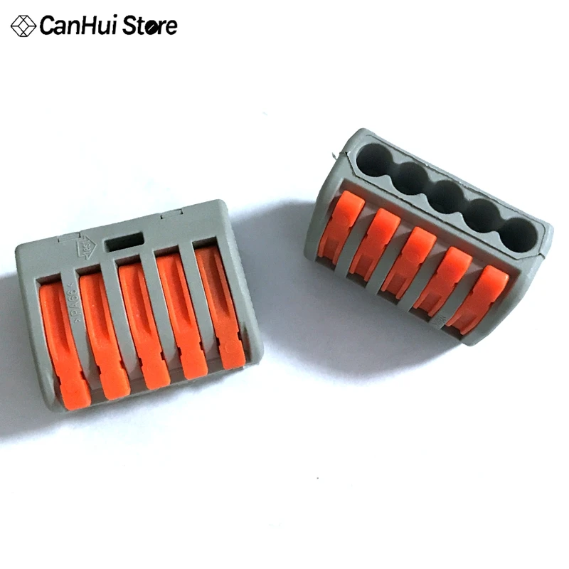 

20pcs PCT-215 5 Pin Universal compact wire wiring connector conductor terminal block with lever PCT215 5 Way Grey