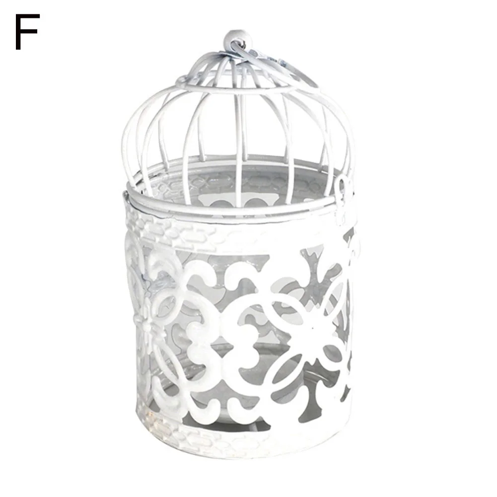 Hollow Candlestick Tealight Hanging Lantern Bird Cage Vintage Metal Candle Holder White Holder Candlestick - Цвет: F