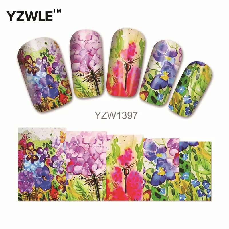 YZWLE 1 Лист Chic Цветов Nail Art Water Переводные Картинки Перевода Наклейки Великолепный