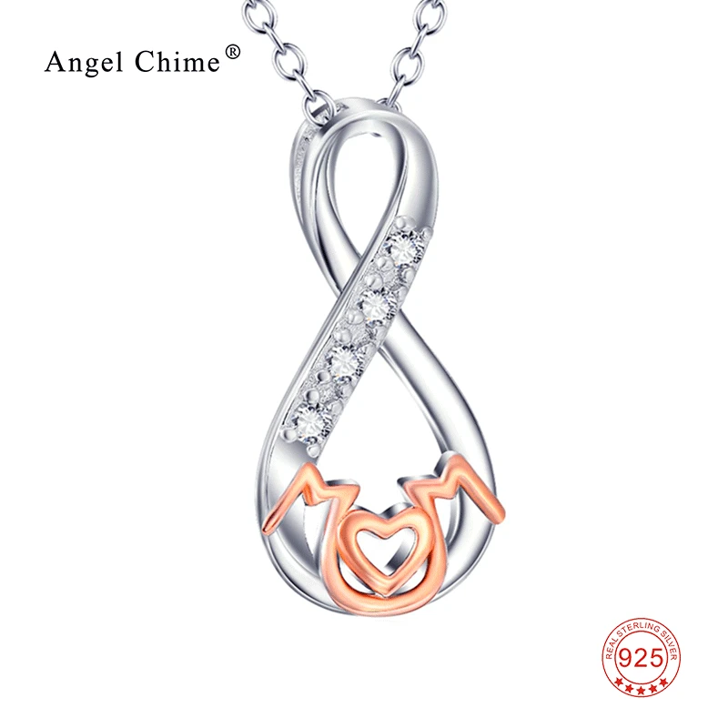 

Women Fashion 925 Sterling Silver Infinity Love Crystal Pendant With Rose Gold Color Mom Luxury Statement Necklace Collier Kolye