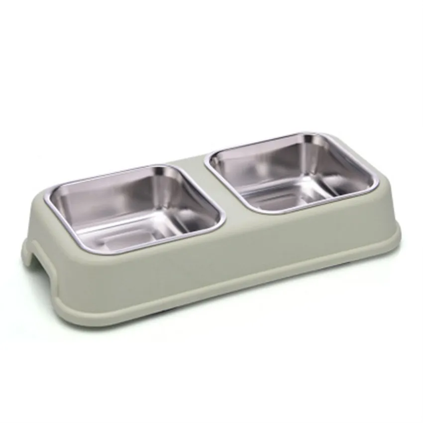 Макарон цветная двойная миска из нержавеющей стали Высококачественная миска для еды новая экологическая пластиковая собачья миска - Цвет: Зеленый
