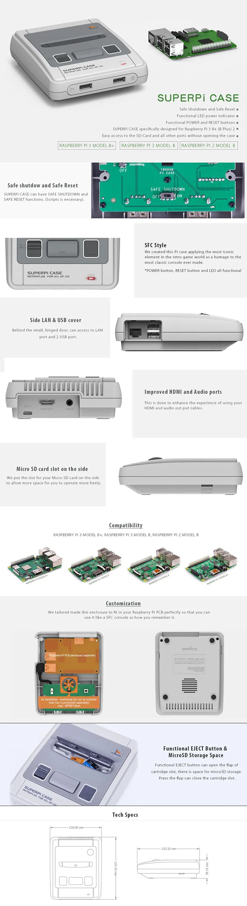 Новый SUPERPi случае игровой консоли с геймпад комплект NESPi для Raspberry Pi 3 Model B + Плюс/3B/2B/B