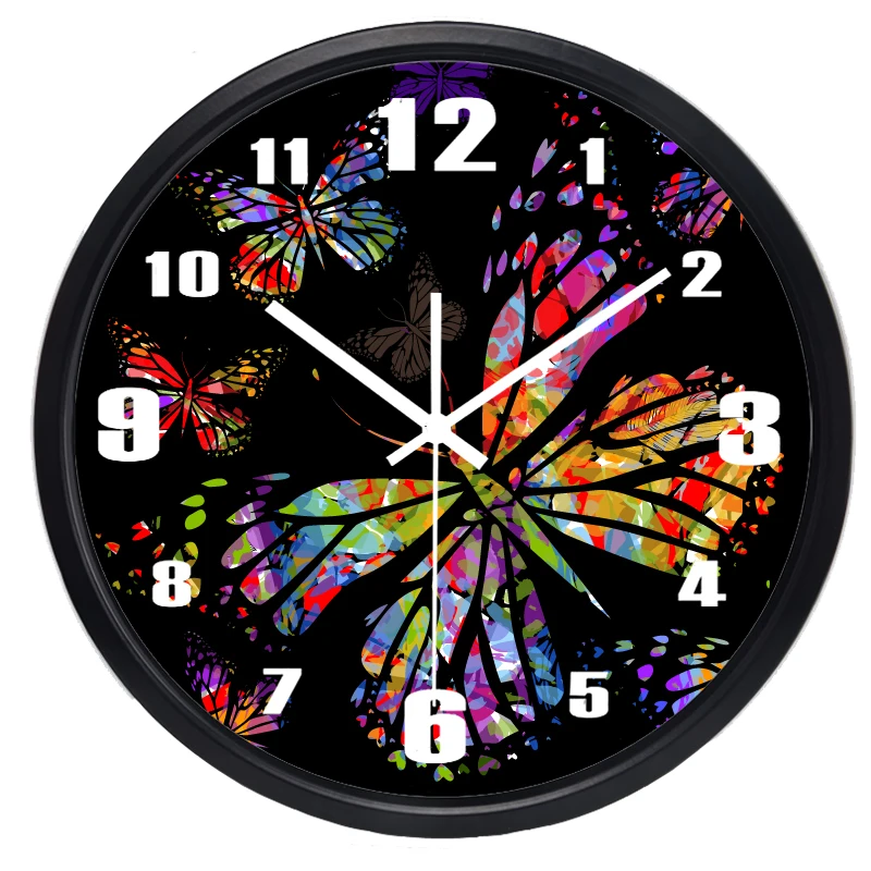 Colorful butterfly Wall Clock Fashion Mute Large Home Wall Clock