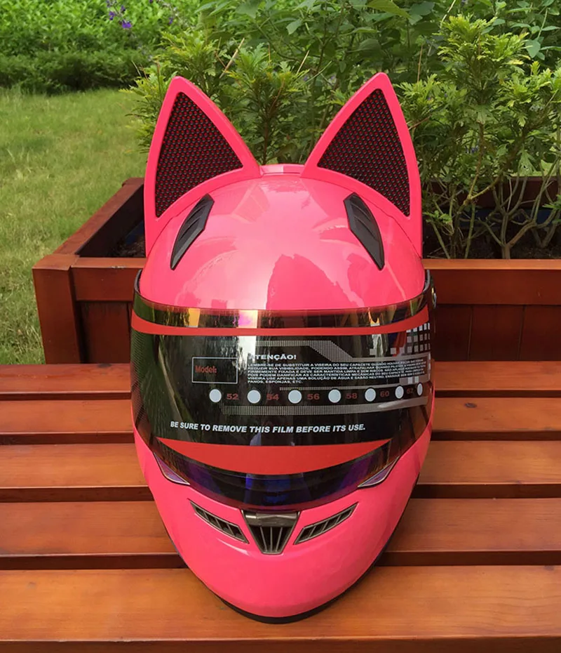 Мотоциклетный rcycle шлем с кошачьими ушками, Розовый шлем, гонки, противотуманные, индивидуальный дизайн с рогом, capacete moto casco, полный шлем