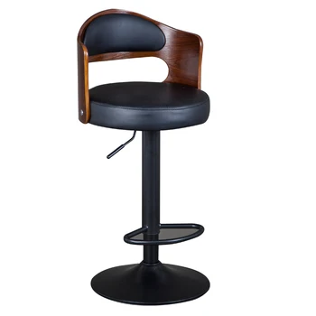 

1B Solid wood bar stool European bar stool home retro backrest lift rotating high stool front desk cashier bar chair