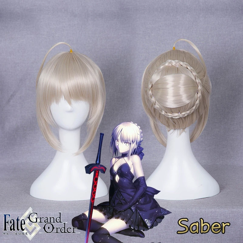 

Fate/stay Night Saber Alter Wig 30 Cm Short Straight Heat Resistant Synthetic Hair Wig for Halloween Party Clip In Hair Bun