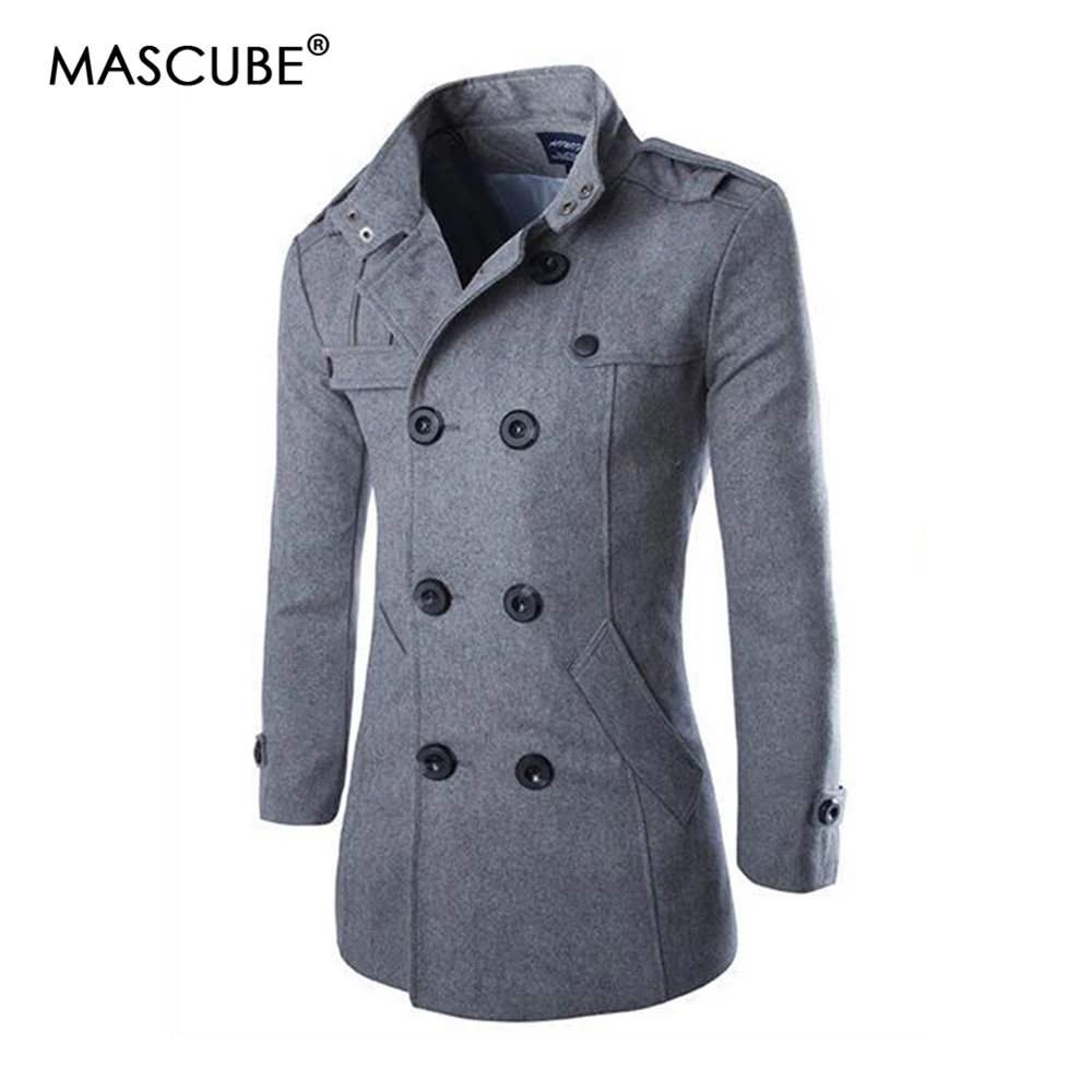 MASCUBE Medium Long Trench Coat Men Overcoat Winter Jacket 2019 Windbreaker Thick Solid Black England Style | Мужская одежда