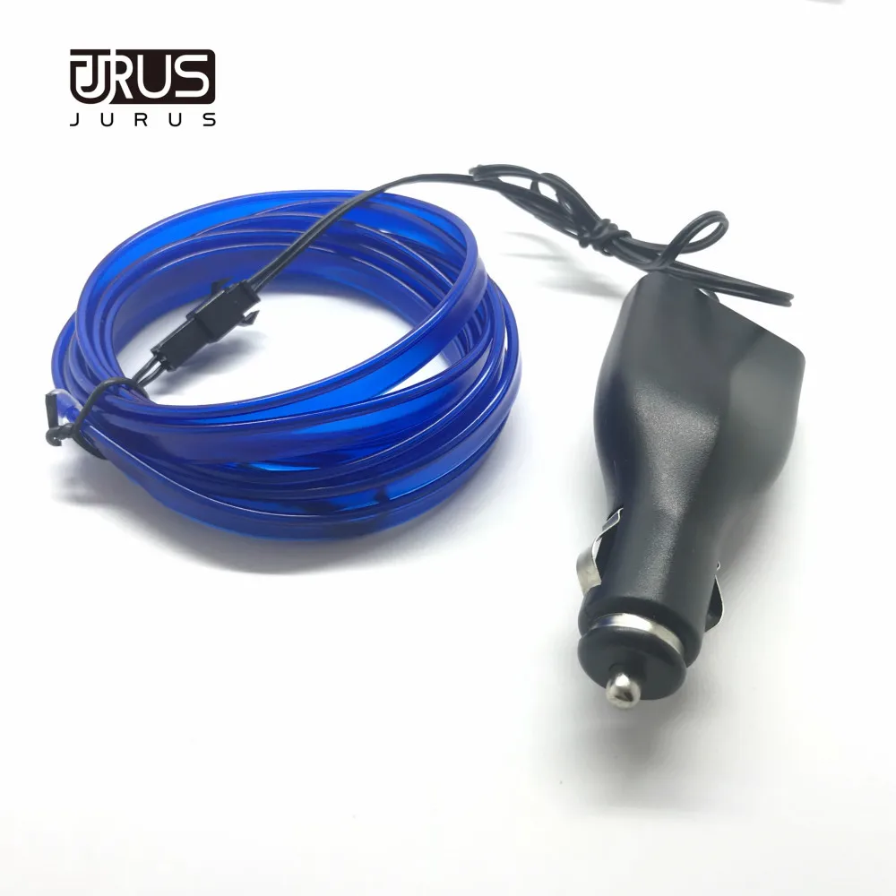 JURUS 3/5 метров гибкий автомобильный неоновый холодный светильник EL Wire 12V ленты аксессуары для украшения интерьера светодиодные полосы для автомобиля