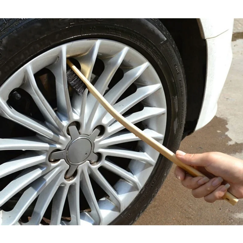 

Auto Engine Cleaning Brush Car Rim Wheel Tire Cleaning Multi-function Bamboo Handle Mane Brushes Car Wash Cleaning 40CM out bend