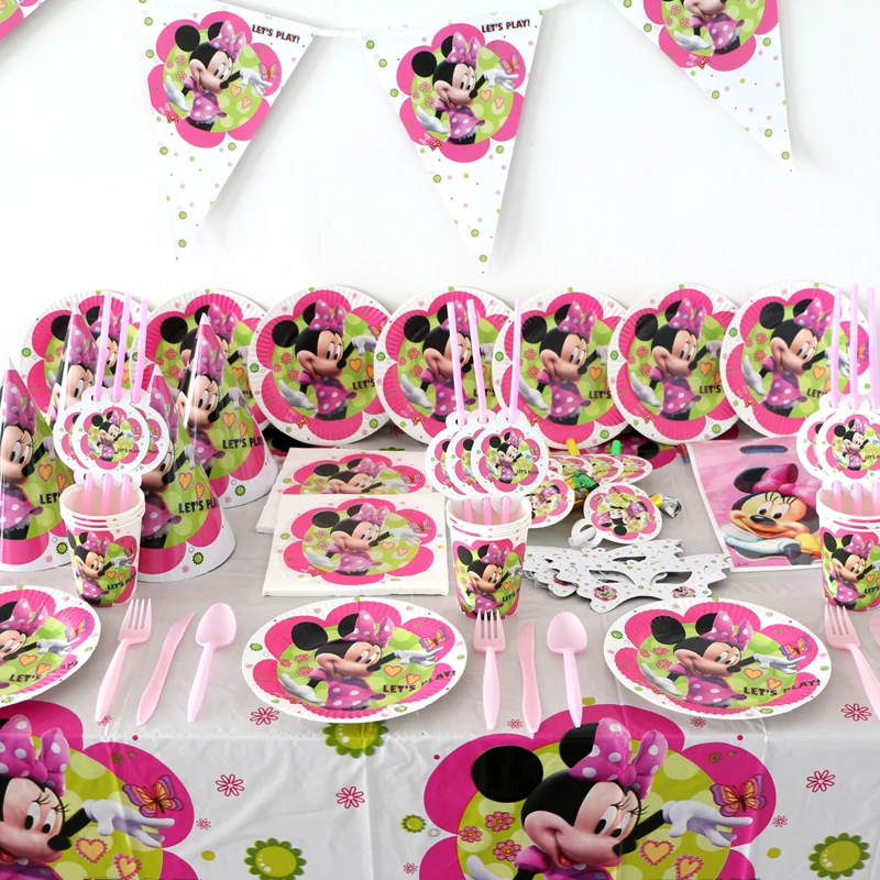 

121pcs Minnie birthday party supplies Minnie mouse party decoration sets paper garland plates cups baby shower supplies