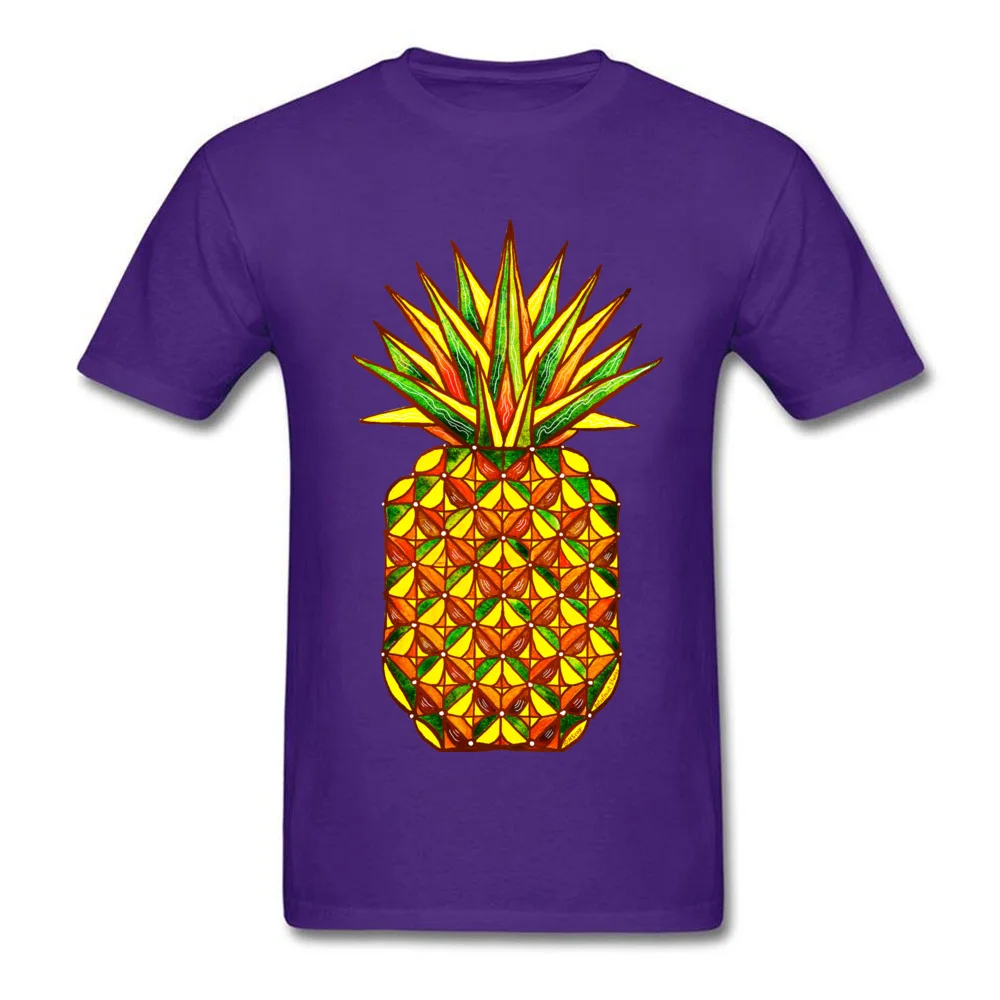 Geometric Pineapple by dotsofpaint Student Latest T Shirt Crew Neck Labor Day 100% Cotton Tshirts Design Short Sleeve Tee-Shirt Geometric Pineapple by dotsofpaint purple
