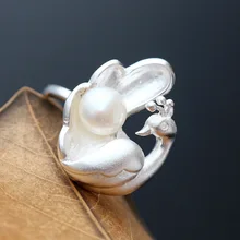 Pearl jewelry 925 sterling silver lady peacock ring