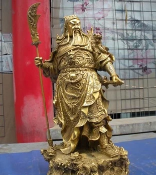 

free shipping Chinese Huge Brass Copper Nine Dragon martial Dragon Guan Gong warrior statues 55cm