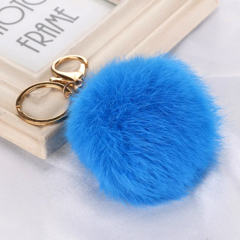 Genuine Rabbit fur Ball Pom pom Keychain Cute real Fur Ball Fluffy Key
