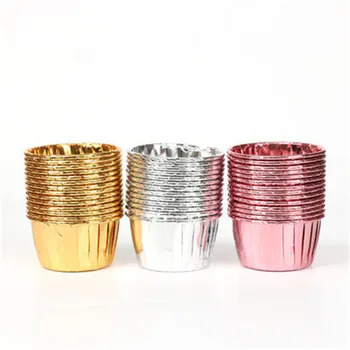 

Aluminum Foil Cupcake Wrapper Paper Gold Silver Cupcake Liner Baking Cups Tray Case Wedding Caissettes Muffin Cupcake Paper Cup