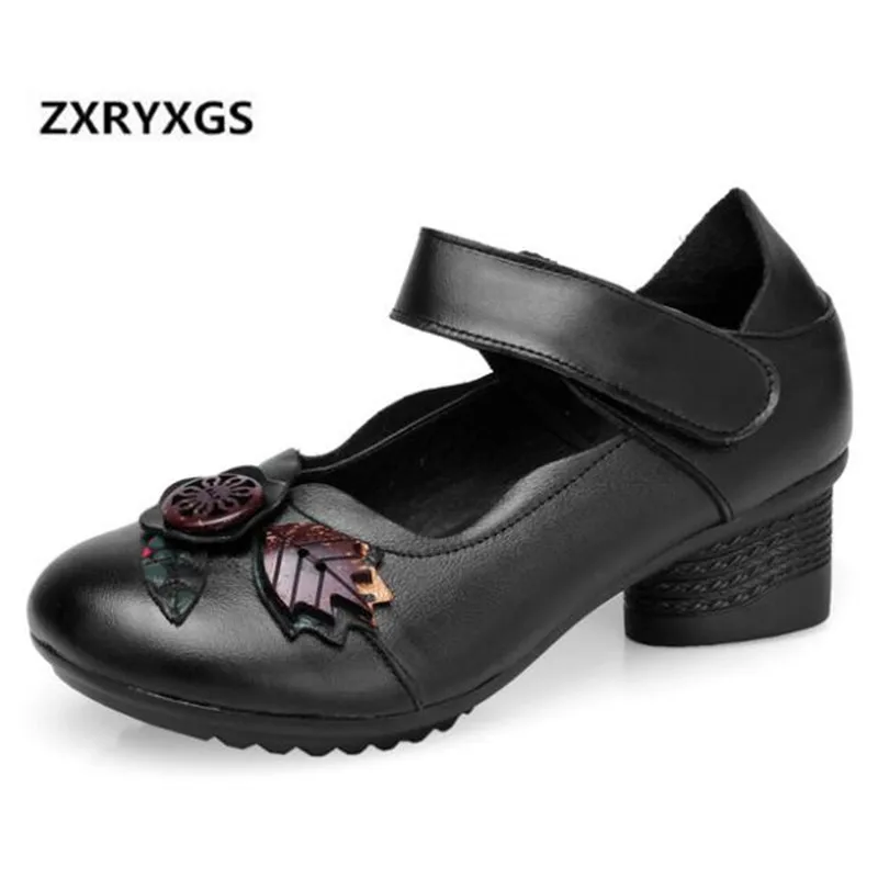 

ZXRYXGS Brand Shoes Woman 2019 New Spring Retro Flower Cowhide Leather Shoes Women High Shoes Non-slip Soft Bottom Casual Shoes