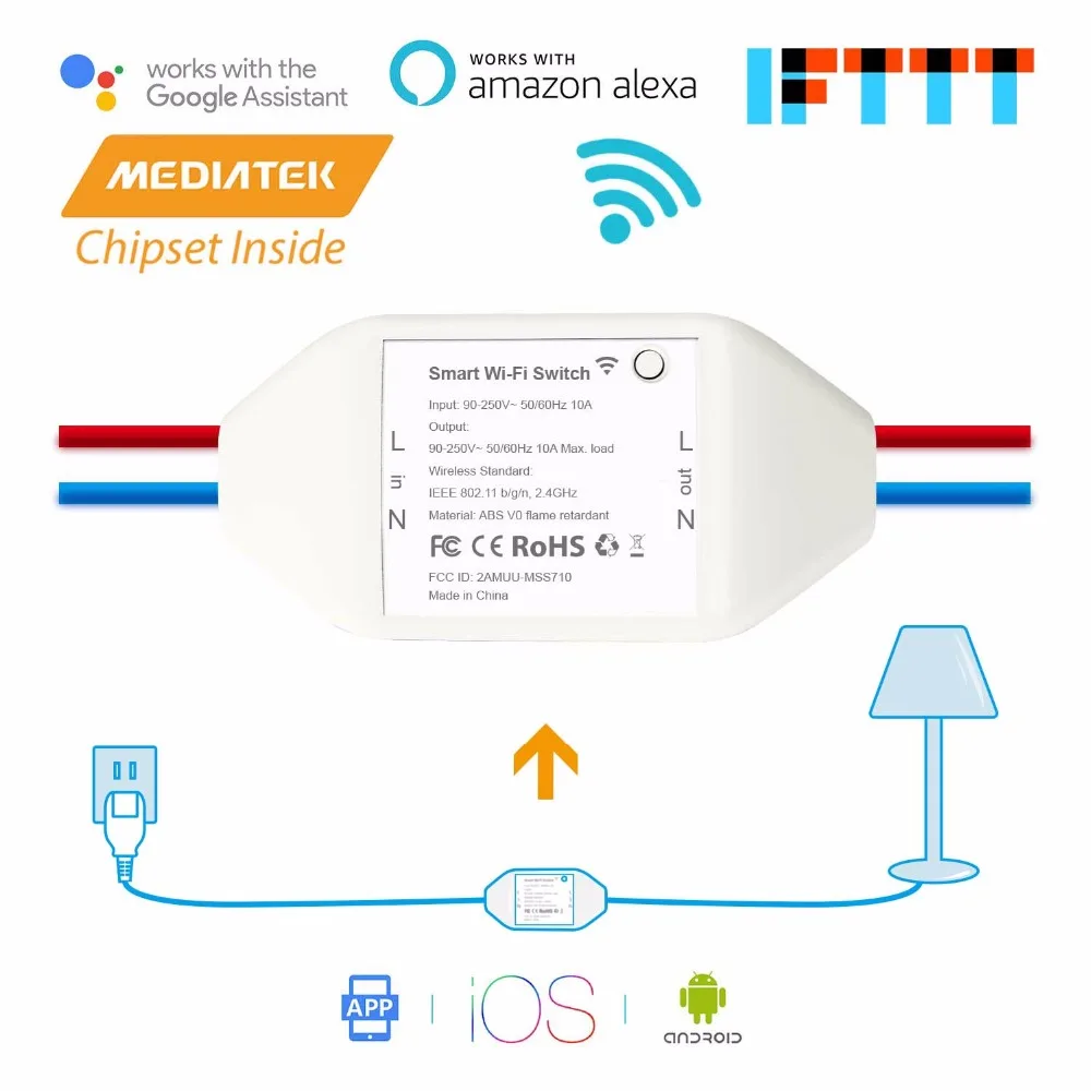 

Smart WiFi Universal Switch, DIY, Alexa & Google Assistant & IFTTT Supported, App Remote Control 1-Pack Meross MSS710