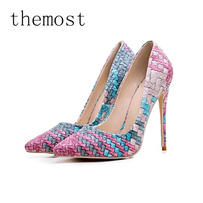 

ARQA2019 European and American fashion women's sexy hand-knit high-heeled pointy shoes large size shoes