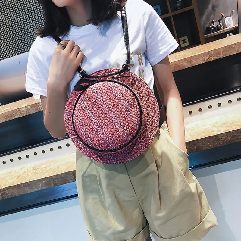 New Fashion Women Summer Straw Backpack INS Popular Female Hat Back Pack Lady Travel Casual Mochila Stripe Knit Crossbody BP3008 (17)