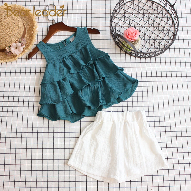 

Bear Leader Girls Clothing Set 2019 Girls Sets Cute Multi-layer Ruffled Solid Top + Solid Shorts 2pcs Children Clothing Sets