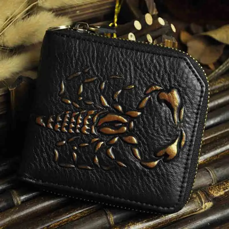 Мужской кошелек из натуральной кожи, многофункциональный стандартный горизонтальный кошелек на молнии с карманом для монет 8011s - Цвет: coffee