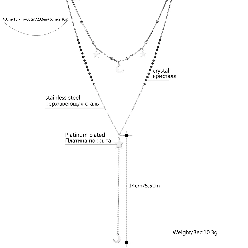 Подвески с Луной и звездой, двухслойные цепочки, ожерелье s для женщин, чокер длинное ожерелье из нержавеющей стали, модные ювелирные изделия, вечерние, новинка