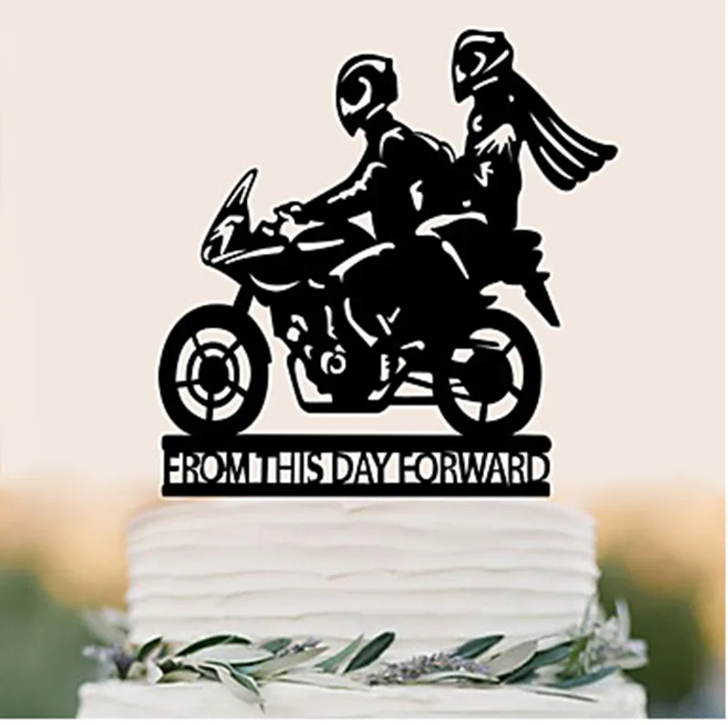 

From This Day Forward Motorcycle Couple Wedding Cake Topper Black Acrylic for Cake Decoarting Engagement Toppers