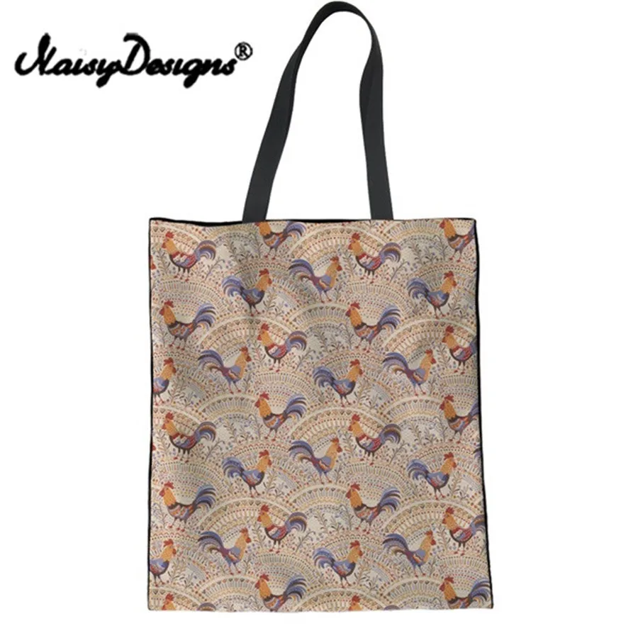 NoisyDesigns, повседневная женская льняная Сумка-тоут, милые животные, курица, цветок, с принтом, для девочек-подростков, сумки на плечо, Женская Эко сумка для покупок