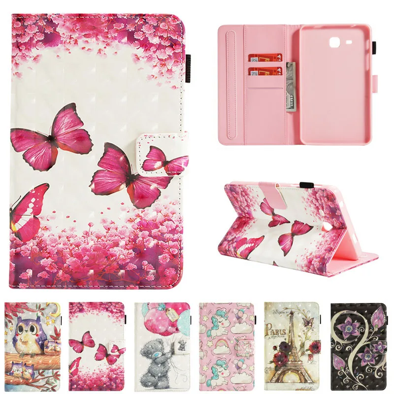 

T280 T285 Funda For Samsung Galaxy Tab A 7.0" Fashion 3D Print Pattern Leather Flip Wallet Case Cover Coque Shell Skin Stand
