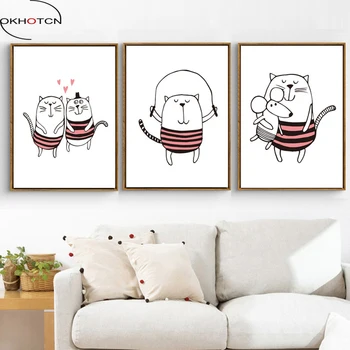 

OKHOTCN No Framed Cat Picture Oil Painting Printed On Canvas Nordic Minimalist Posters Kids Room Animal Home Decor Wall Artworks