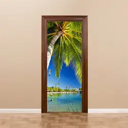 3D стены наклейки Lakeside Palm Tree Книги по искусству Винил дома номер украшения Съемный Фреска самоклеющиеся плакат сцены двери наклейки