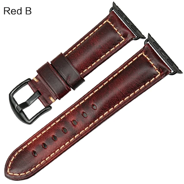 Vintage Bracelet Cow Leather Band For Apple Watch 45mm 44mm 40mm 42mm 41mm Series 7 6 SE 5 4 3 For iWatch Apple Watch Strap Red B