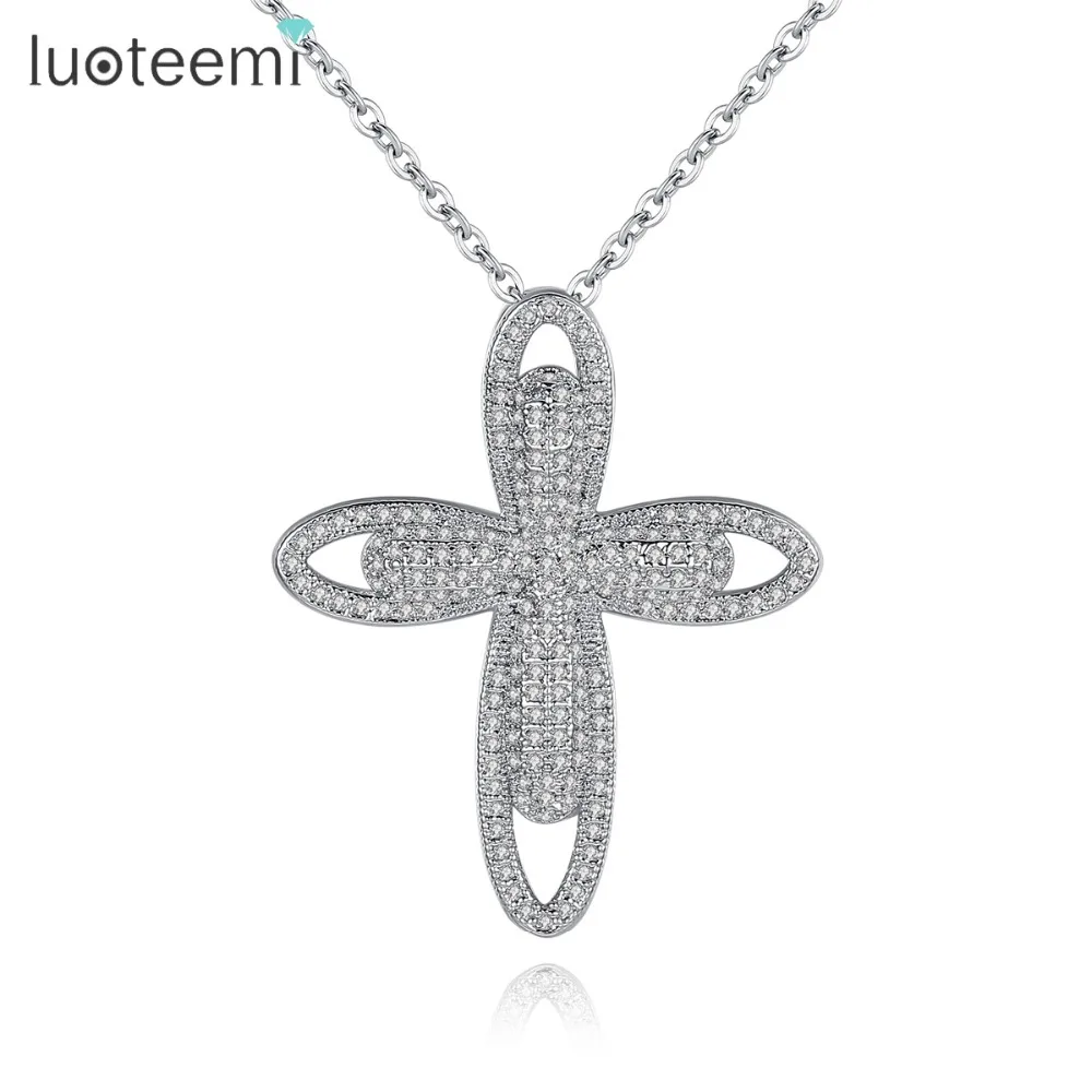 

LUOTEEMI New Brand Fashion Cross Necklace for Women Wedding Party Hot Sale Jewelry Luxury CZ Stone Colar Feminino Christmas Gift