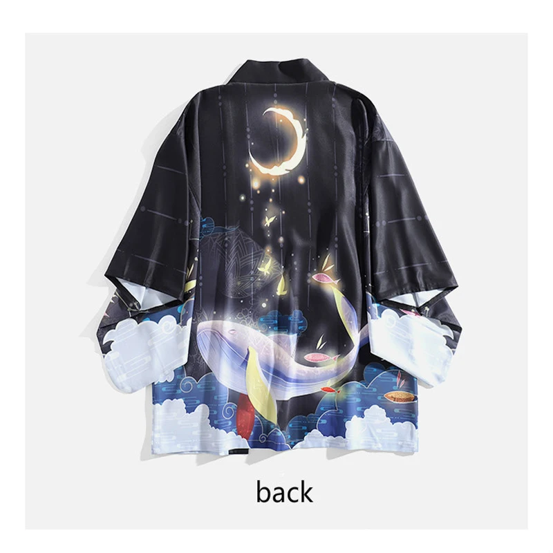 Women Shirt Harajuku Kimono tunic 2019 Casual Summer Whale Printed Chiffon Sun Protection Women Clothing Blouse Outerwear plus