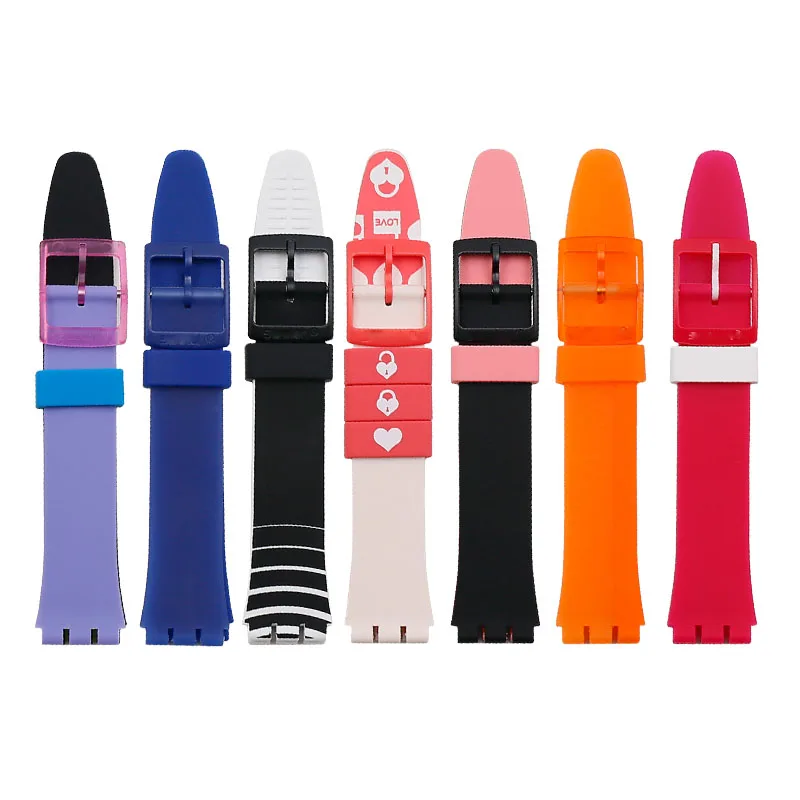 Silicone strap buckle buckle watch accessories 17mm for Swatch GB274 GW164GN239 sports waterproof bracelet female men watch band