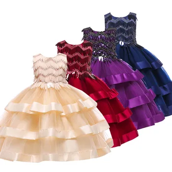 

2019 High Quality Sequins Party Baby Girl Princess Dress 2 4 6 8 10 Yrs Girl Wedding Christmas Dresses Latered Dress Kids Dress