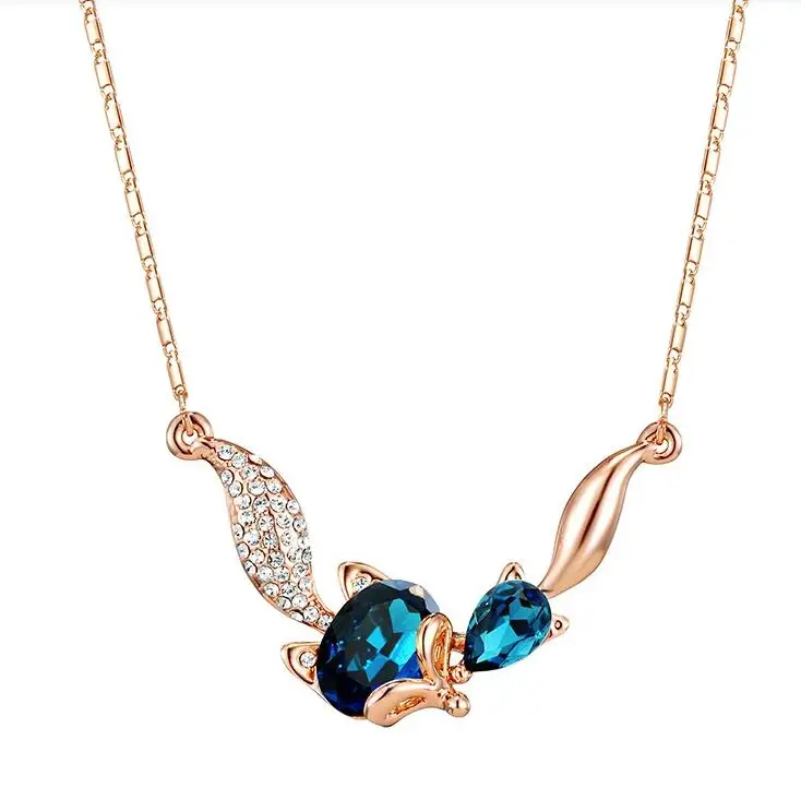 

Fashion austrian crystal jewelry women Wholesale Gold Color Plated Fox Necklace pendant chain jewelry 1530