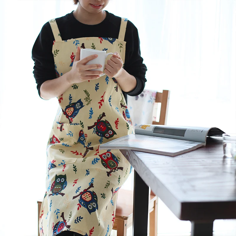 Японские фартуки модные простые мужские и женские домашние кулинарные холст для поделок кулинарный дом магазин рабочая одежда для маляра кухонный передник - Цвет: Owl