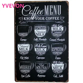 

Coffee Menu Decor Neon Metal Tin Sign Vintage Drink Plaque European Style Rectangle Beverage Board Wall Poater 20x30cm