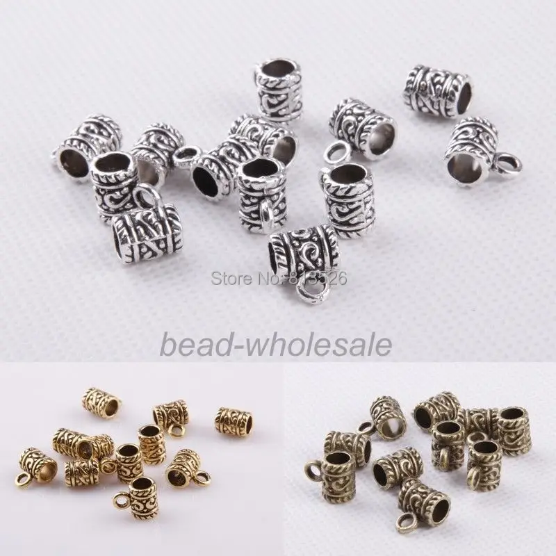 

OMH wholesale 50spcs Tibetan silver Big Hole Cylinder Charm Connectors For European Bracelet