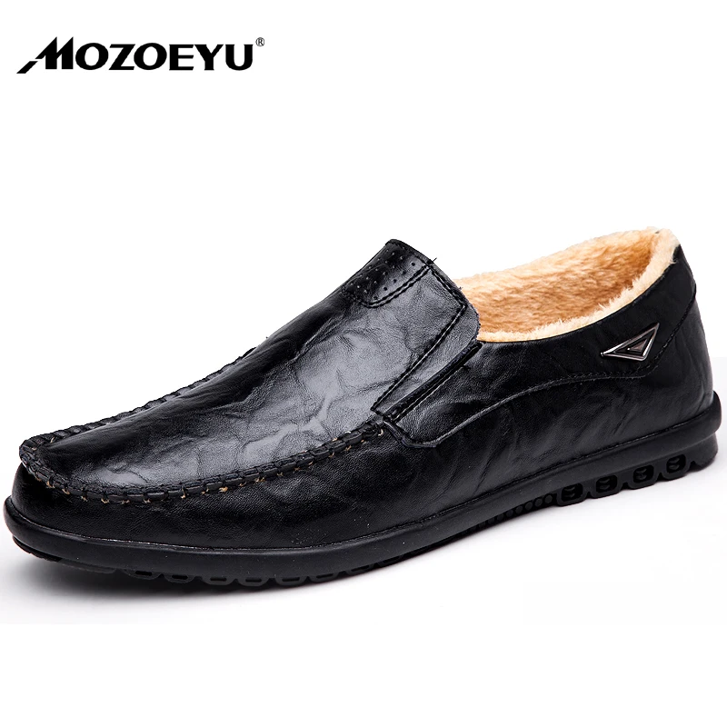 MOZOEYU Winter Fashion British Style Men Causal Shoes Leather Slip On High Quality Loafers Driver shoes Zapatos Hombre | Обувь