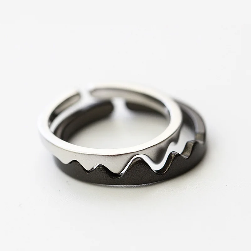 925 Sterling Silver Black White Couple Rings For Women Men Wave Adjustable Opening S925 Finger Rings Jewelry ECG Ladies Gift