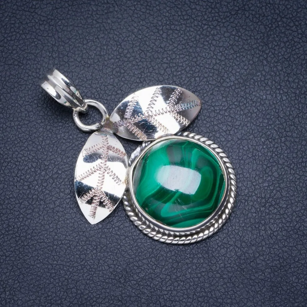 

Natural Malachite Handmade Unique Leaf 925 Sterling Silver Pendant 1.5" A0039