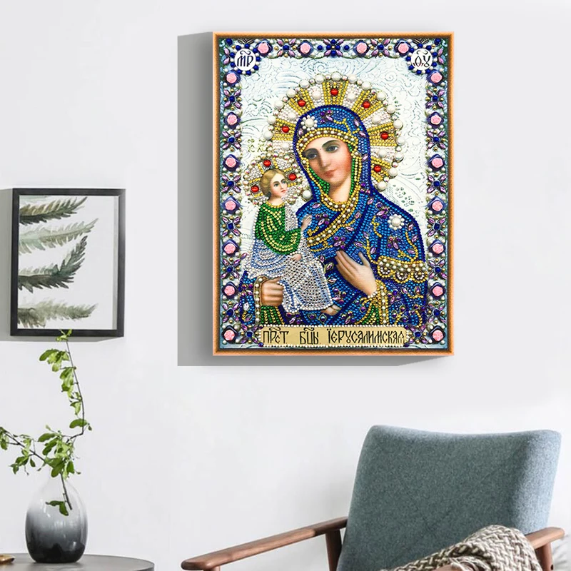 RUBOS DIY Diamond Painting Icons Theotokos Jerusalem Religion Diamond Embroidery 5D Big Bead Pearls Glass Mosaic 3D Crystal Sale (11)
