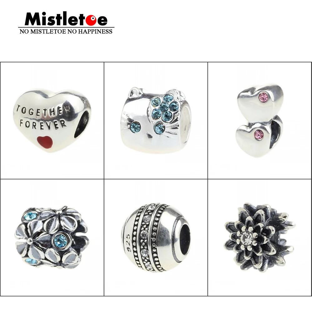 

Authentic 925 Sterling Silver Edelweiss Cat Double Heart Daisies Flowers Sky Blue CZ Charm Bead Fit Brand Bracelet Jewelry